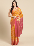 Mustard Brocade Zari Woven Floral Saree with Unstitched Blouse - Hiral Fashion
