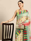 Green Pure Cotton Woven Zari Design Floral Saree with Unstitched Blouse - Hiral Fashion