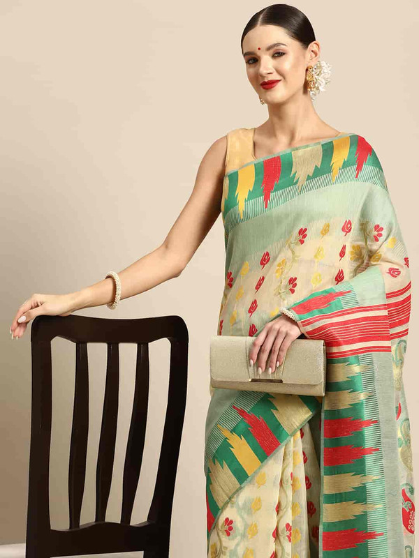 Pink Pure Cotton Woven Zari Design Floral Saree with Unstitched Blouse - Hiral Fashion