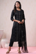 Juniper Women's Black Pure Silk Embellished Kurta Set
