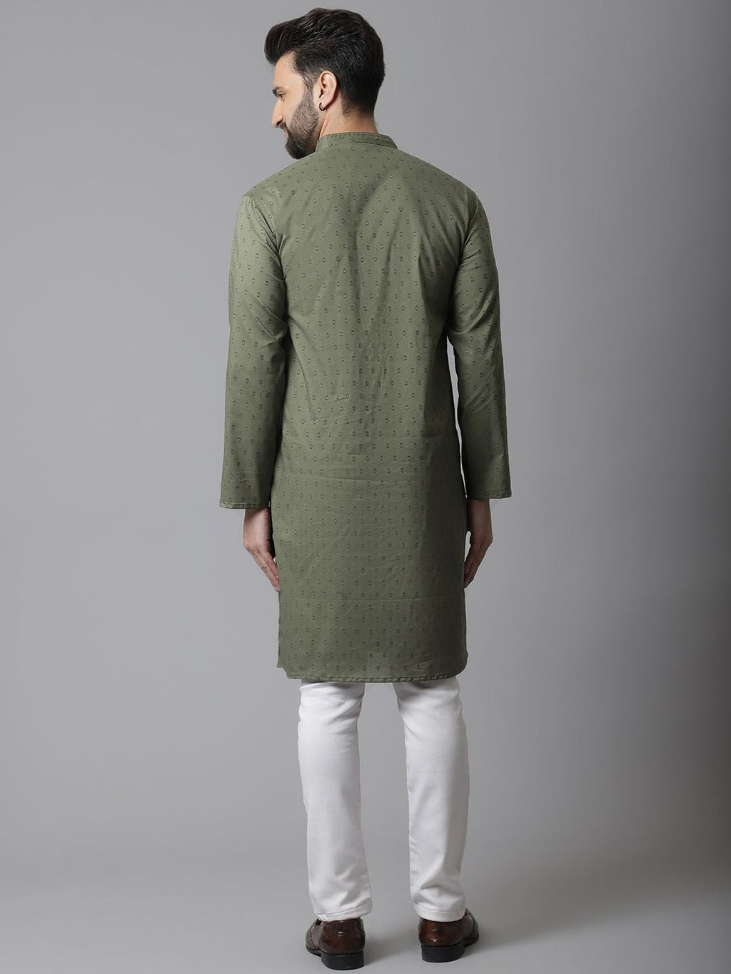 Even Apparels Green Pure Cotton Kurta With Band Collar