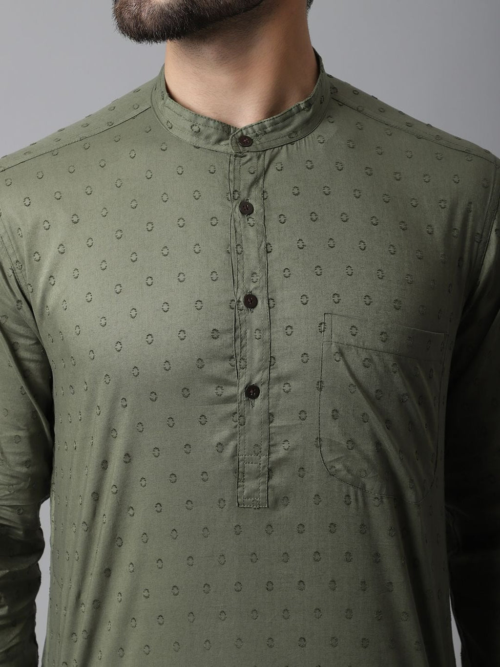 Even Apparels Green Pure Cotton Kurta With Band Collar