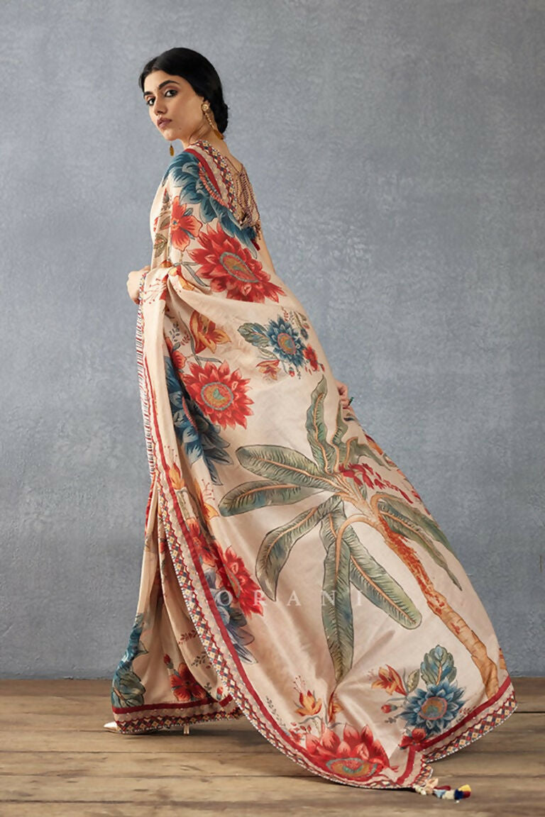 Partywear Designer Cream Bright Moss Fancy Saree - Durga