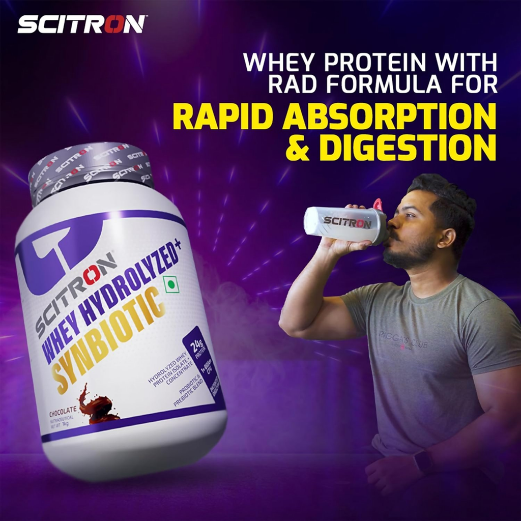 Scitron Whey Hydrolyzed Synbiotic 100% Hydrolyzed Protein Powder Chocolate Flavor