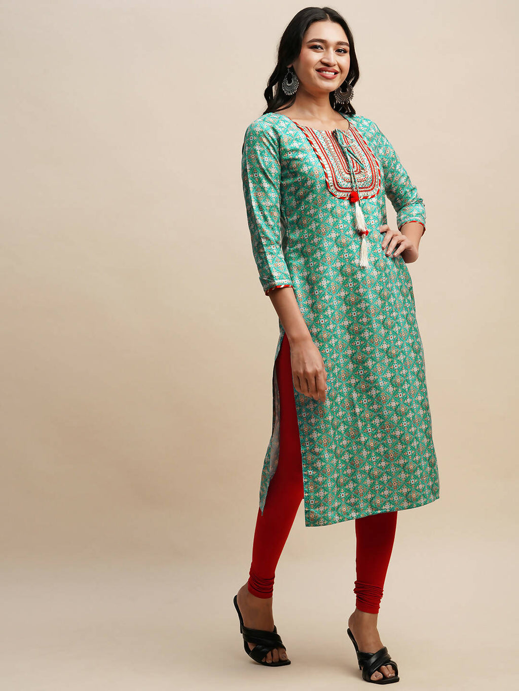 Sea Green Poly Chinon Digital Printed Straight Kurta - Samira