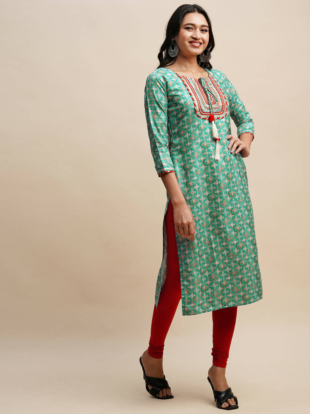 Sea Green Poly Chinon Digital Printed Straight Kurta - Samira