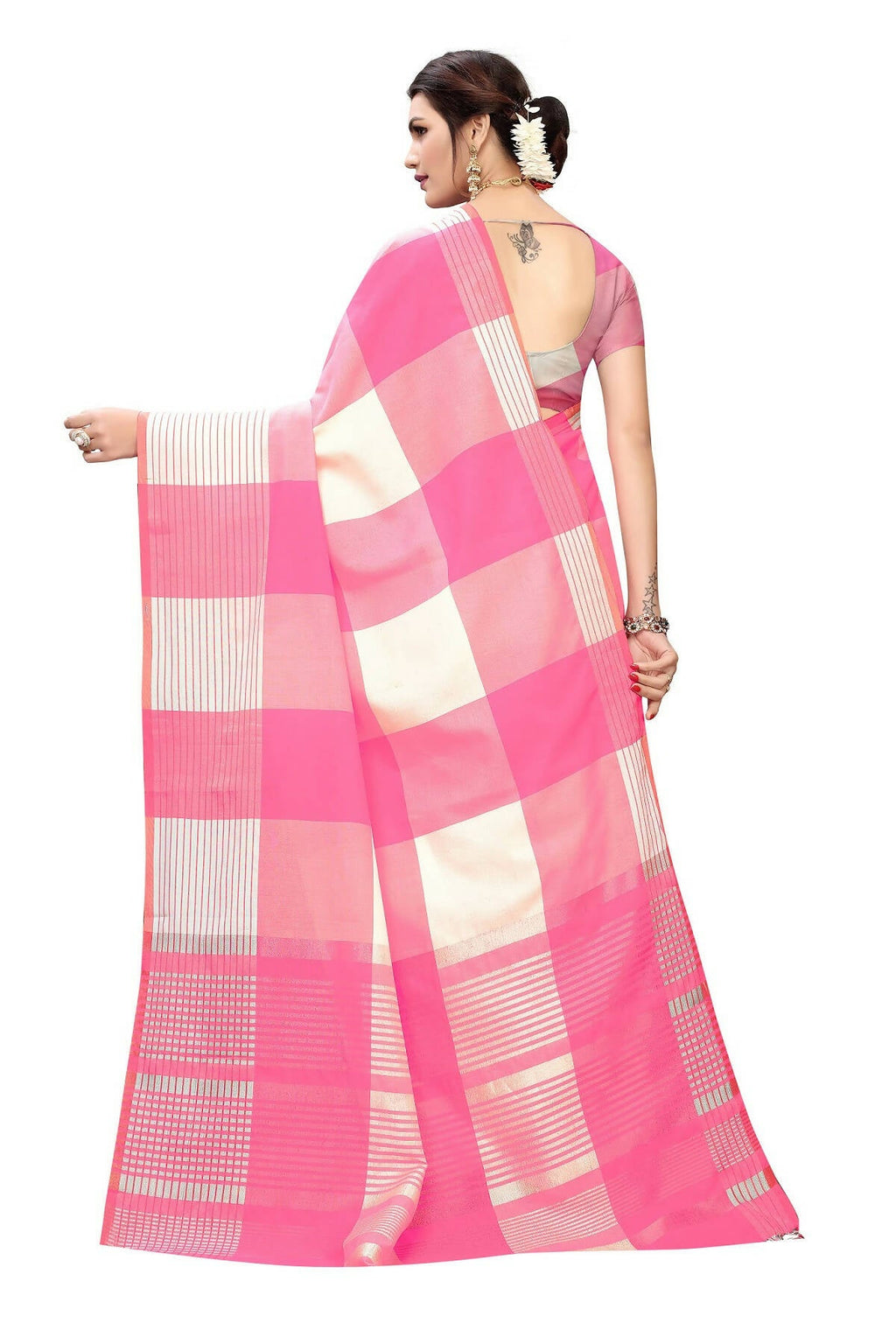 Vamika Pink Cotton Silk Weaving Saree (Gamma Checks Pink)