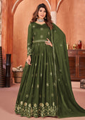 Mehndi Green Festive Embroidered Art Silk Anarkali Suit - Emponline