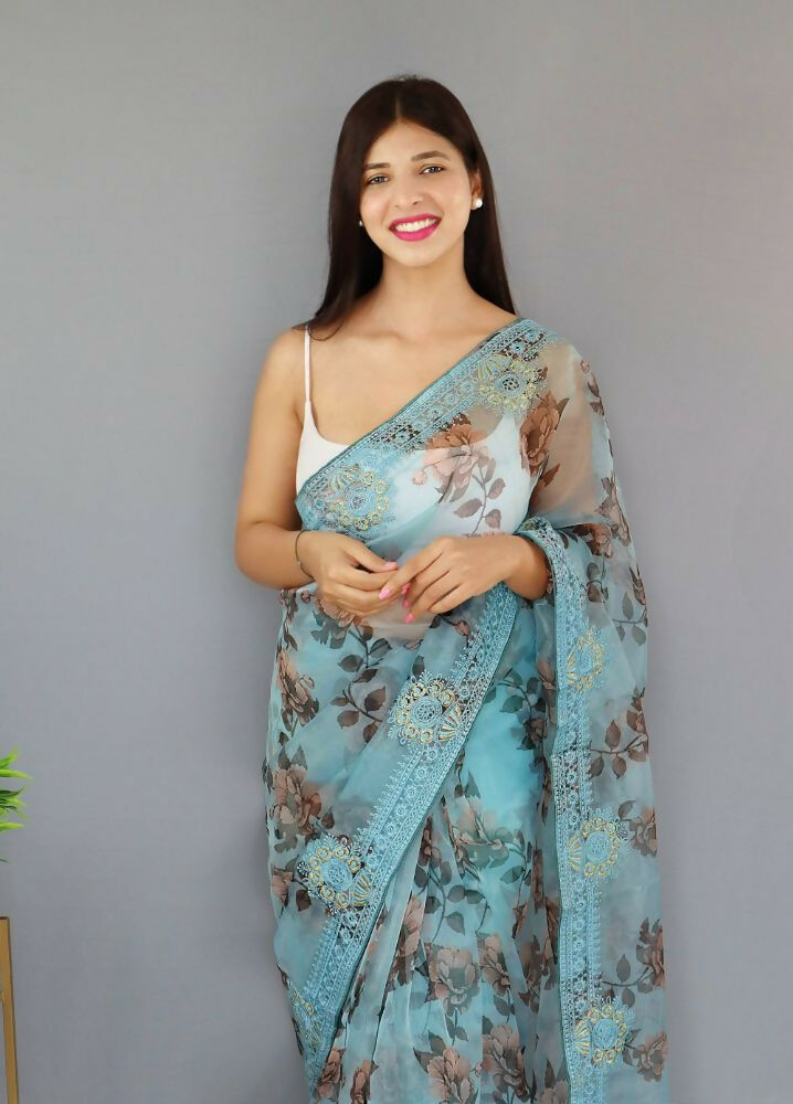 Vamsee Man Mohini Sky Organza Saree