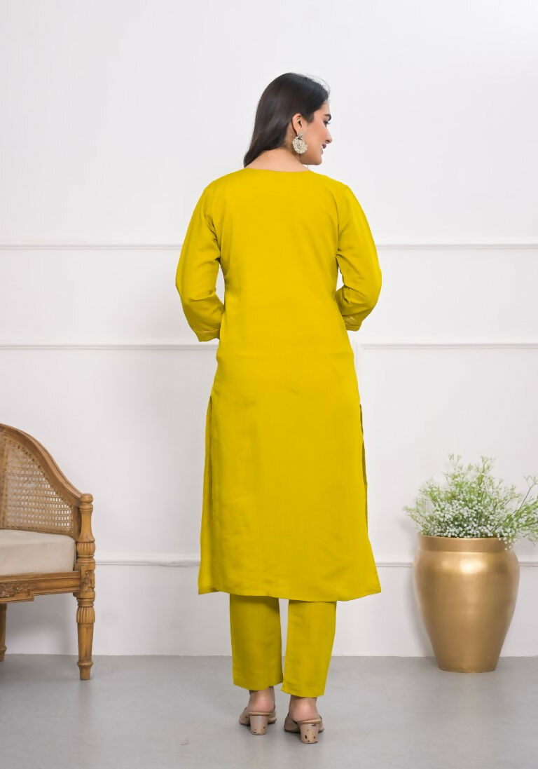 Yellow Viscose Silk Embroidery with Thread and sequence Stitched Suit With Dupatta - Tanisha
