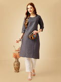 Jyoti Fashion Women's Grey Cotton Blend Embroidered Kurta Pant Set
