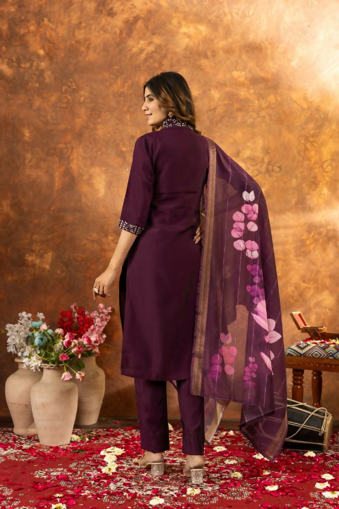 Wine Color V Neck Party Wear Pakistani Salwar Kameez by Infinity Export