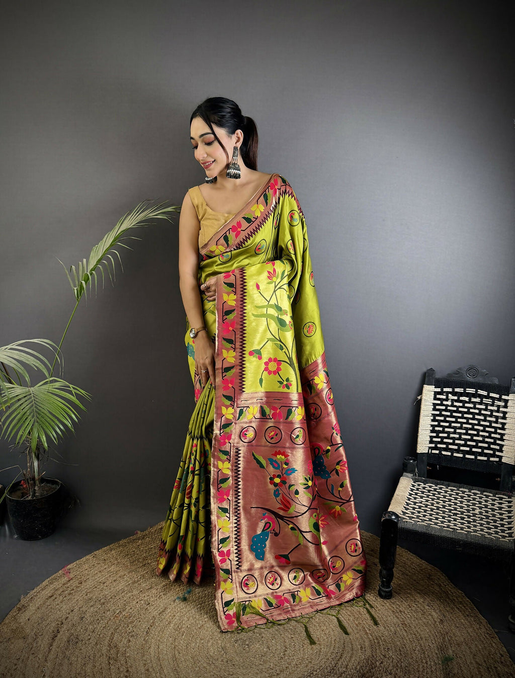 Joban Fashion Light Green Paithani Soft Silk Meenakari Saree