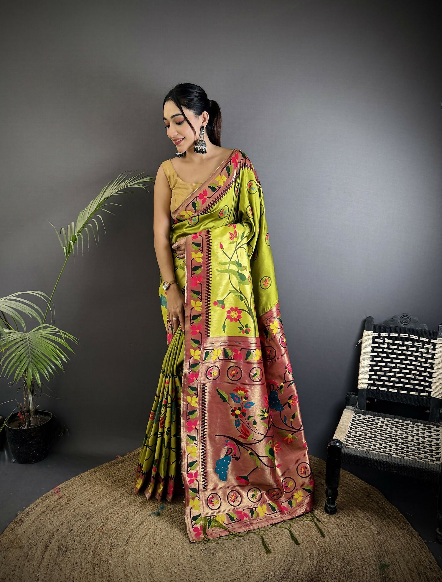 Joban Fashion Light Green Paithani Soft Silk Meenakari Saree