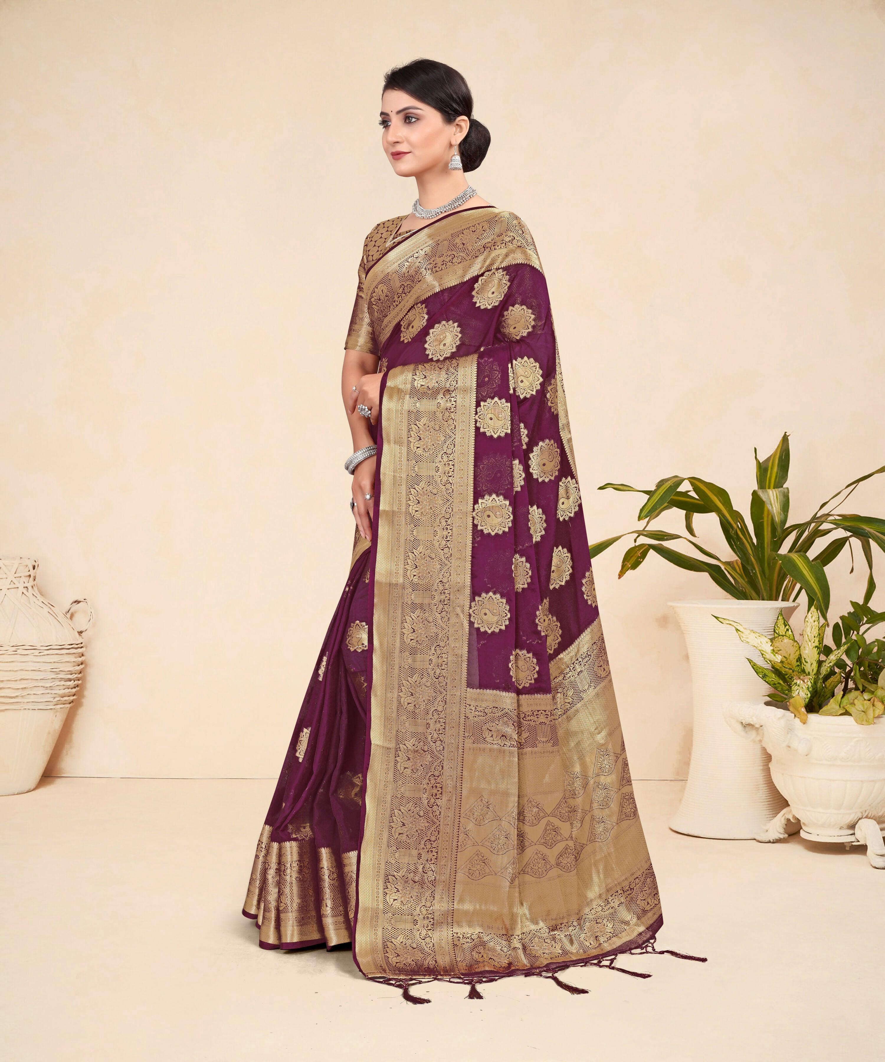 Wine Viscose Weaving Designer Saree - Vandini