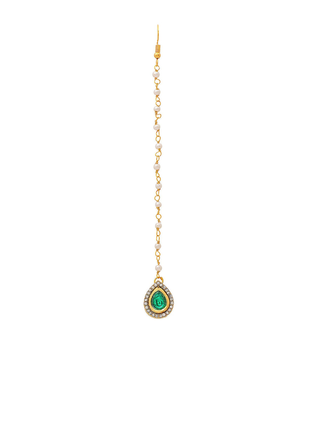 Ruby Raang Green Tear Drop Green Kundan Maang Tikka