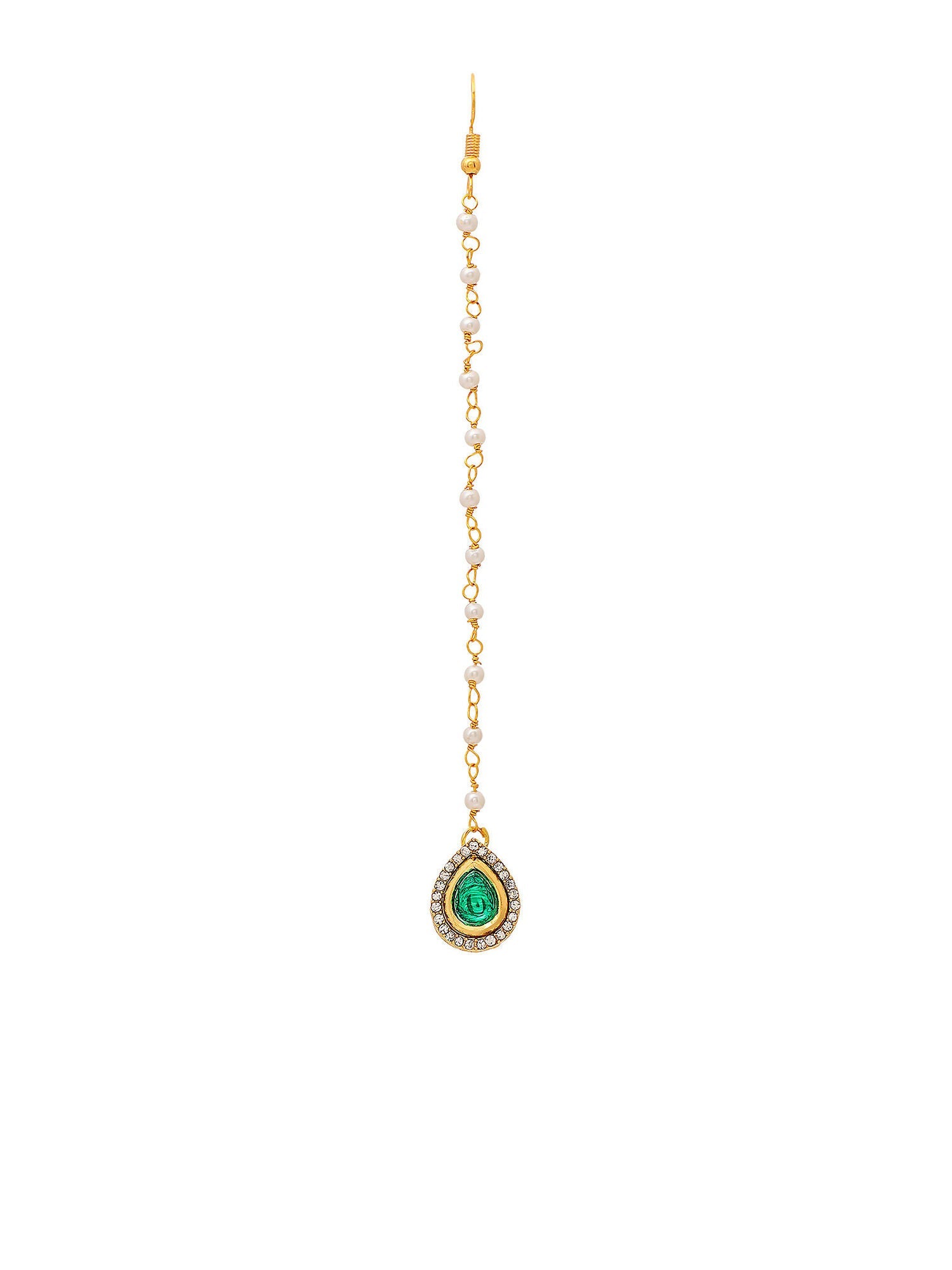 Ruby Raang Green Tear Drop Green Kundan Maang Tikka