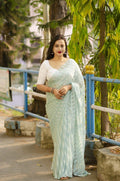 Blue Poly Chiffon Ethnic Motifs Saree with Unstitched Blouse - Hiral Fashion