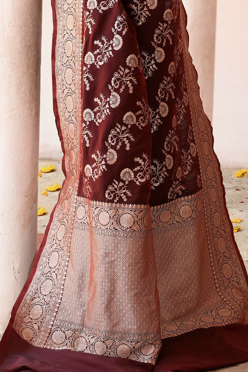 Joban Fashion Coco Brown Banarasi Soft Pure Handloom Banarasi Silk Saree