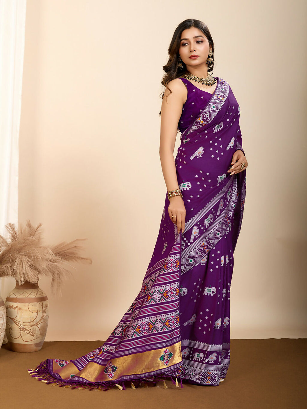 Purple Soft Silk Woven Meenakari Designer Saree - Vedanti
