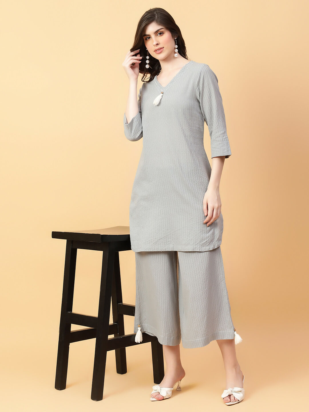 Joban Fashion Grey Cotton Khatha & Hand Work Co-ord Set