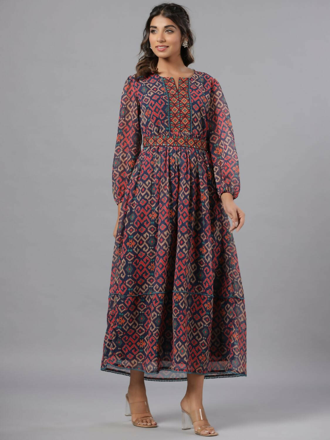 Juniper Women Multi Coloured Chiffon Printed Maxi Dress