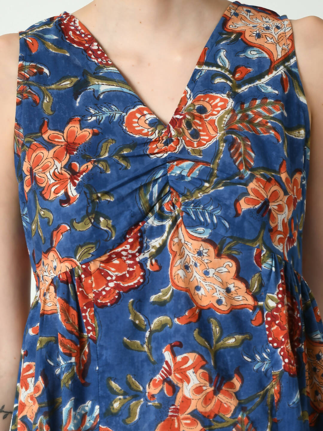 Myshka Women's Blue Floral Printed A-Line Dress