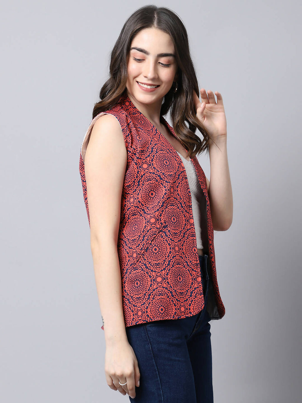 Even Apparels Navy 100% Viscose Rayon Open Front Gillet