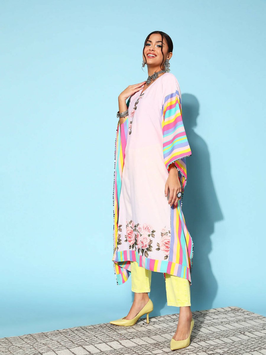 Ahalyaa Women Lovely Pink Crepe Vacation Stripes Kurta