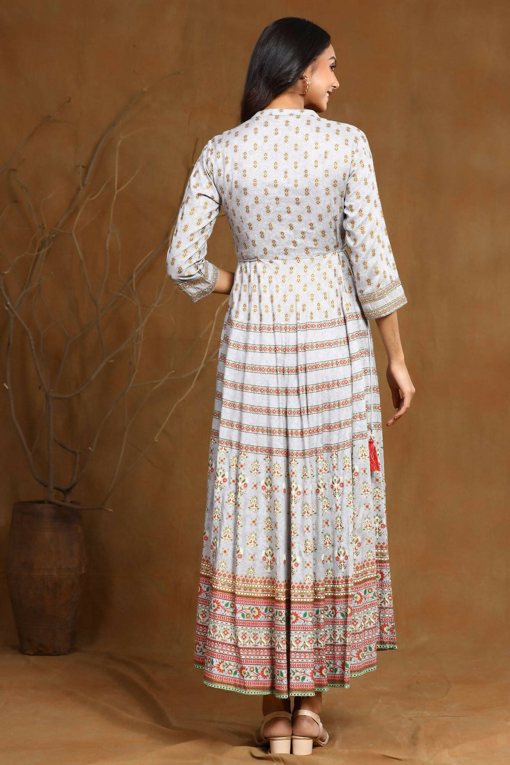 Juniper Women Grey Rayon Embroidered Flared Dress