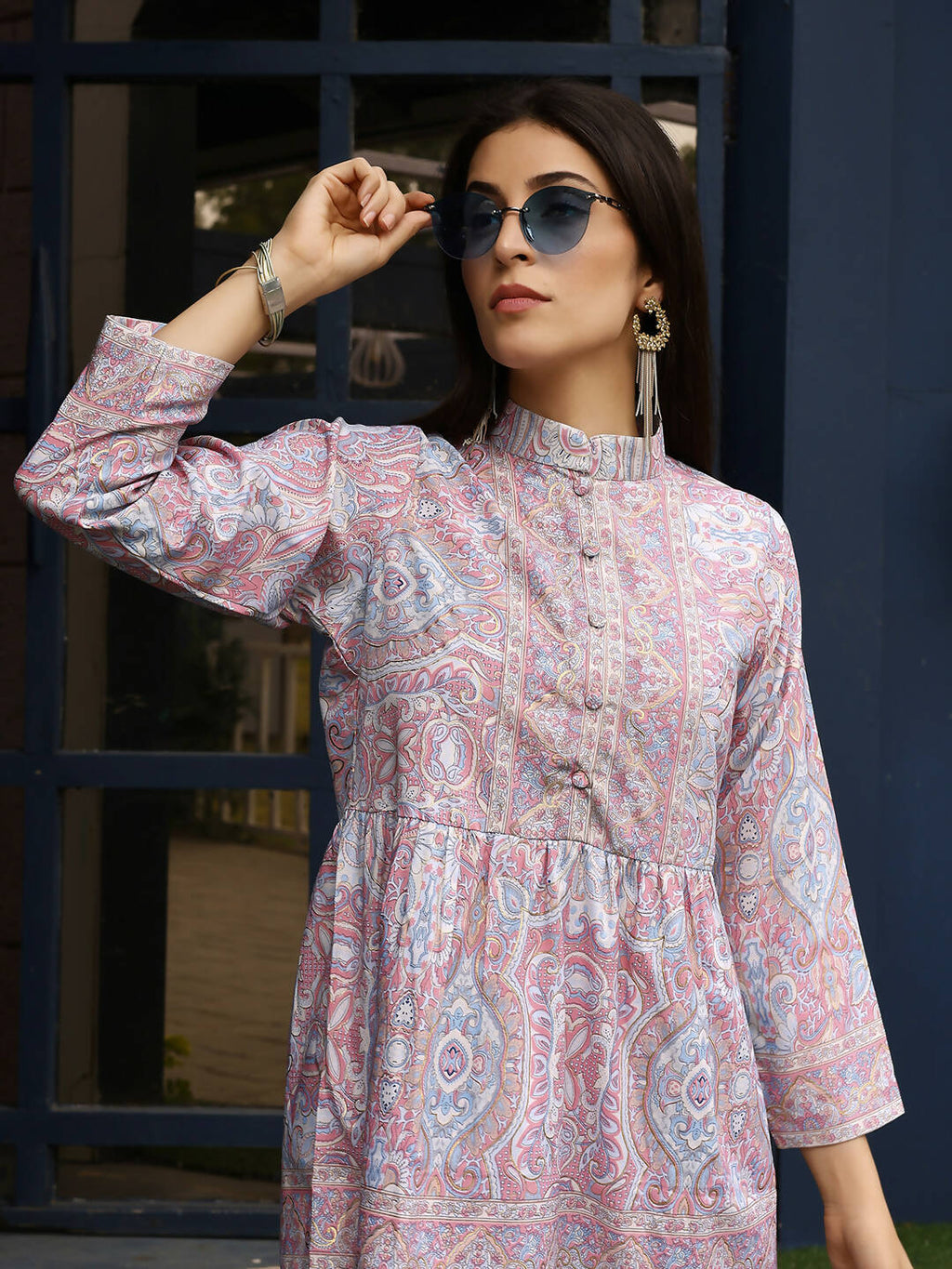 Light Pink Rayon Floral Printed Top with Matching Bottom - Eesha