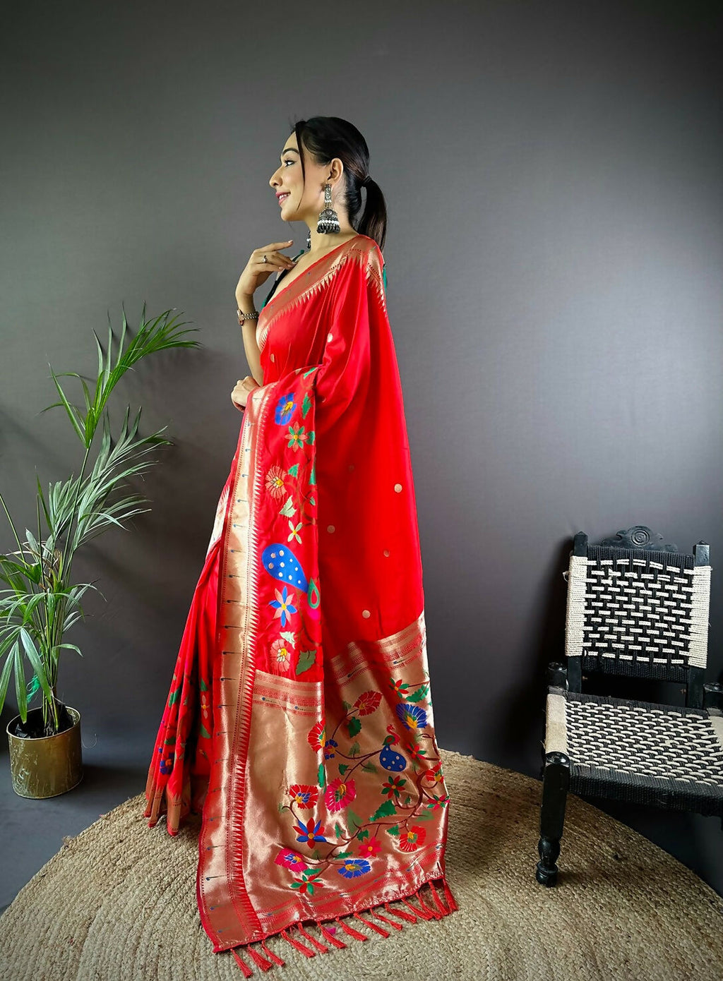 Joban Fashion Green Motifs Paithani Sarees