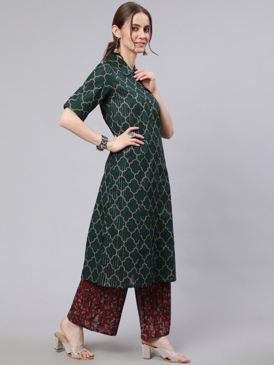 Aks Geometric Printed Pathani Cotton Kurta