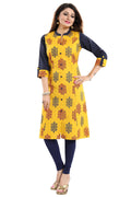Snehal Creations Luscious Lemon Yellow Shirt Style Cotton Printed Tunic