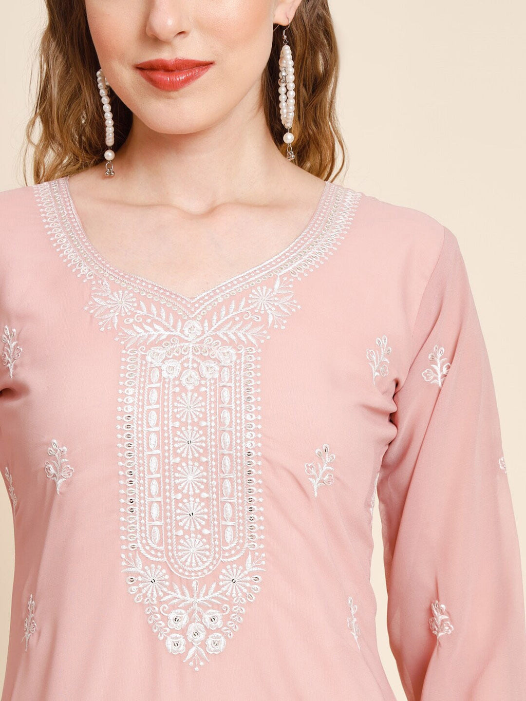 HERE&NOW Ethnic Motifs Embroidered Sequined Georgette Kurta