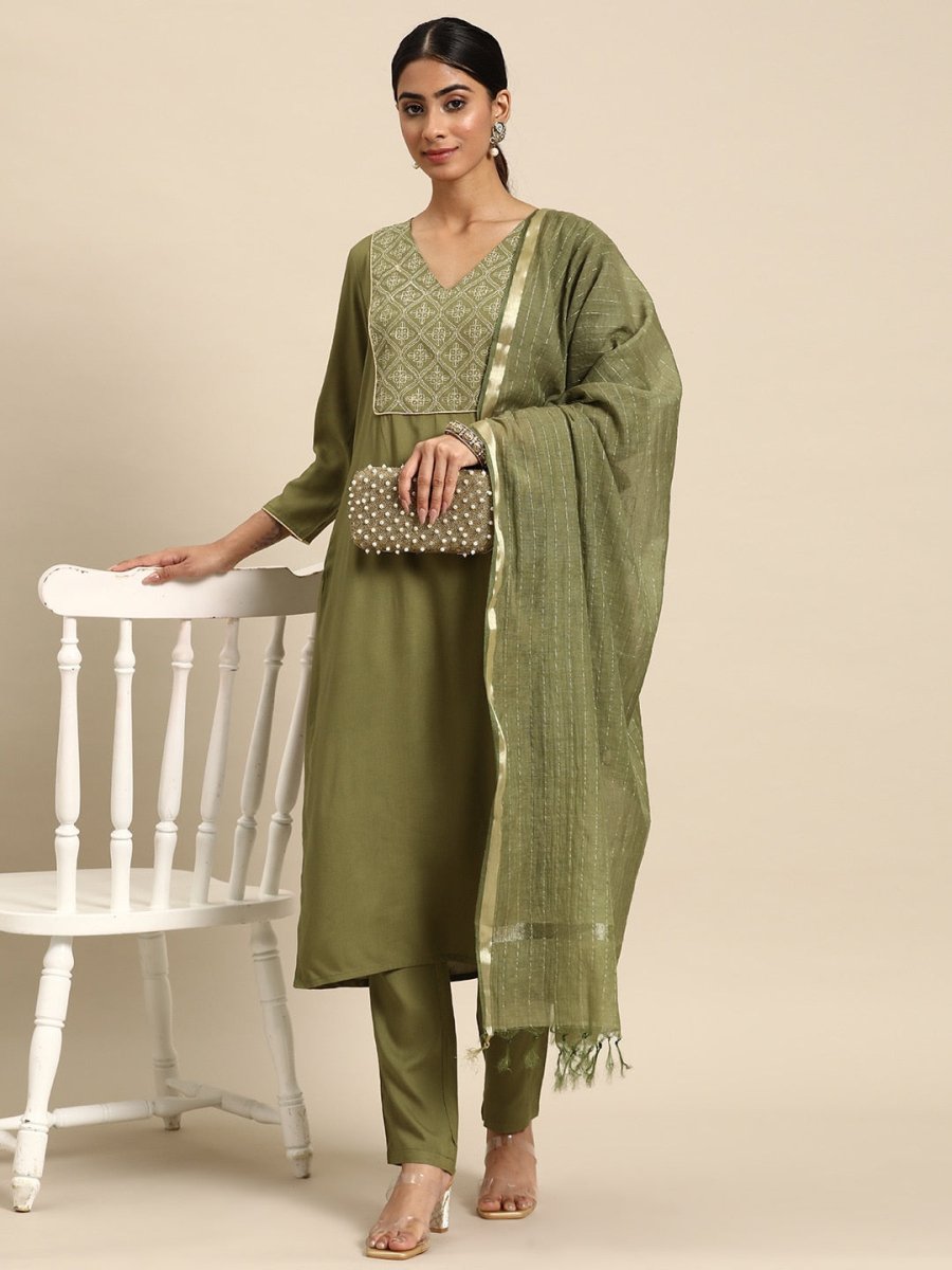 All About You Ethnic Motifs Yoke Design Regular Kurta with Trousers & With Dupatta