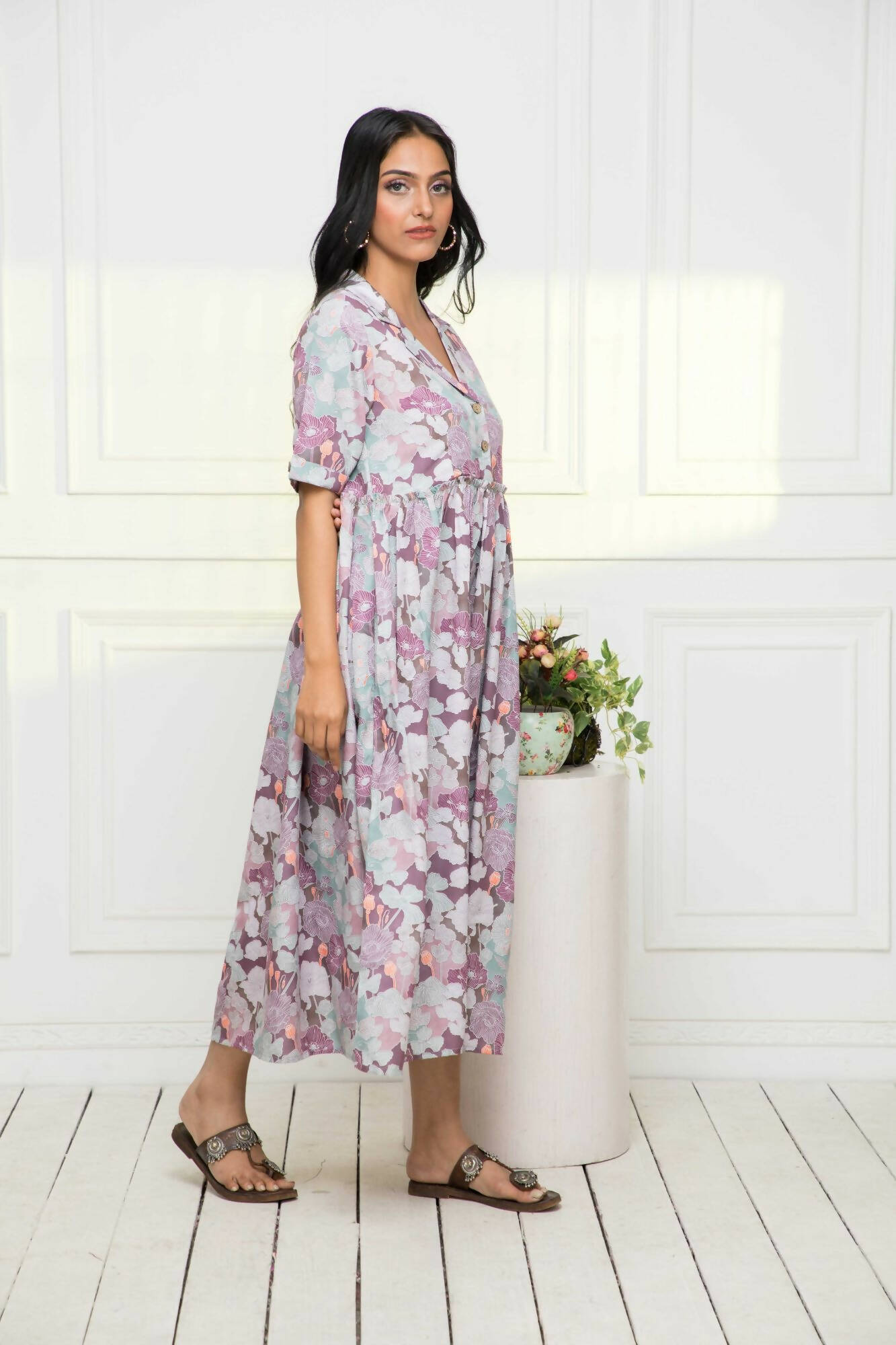 Myshka Women Multi-Floral Rayon A-Line V-Neck Dress