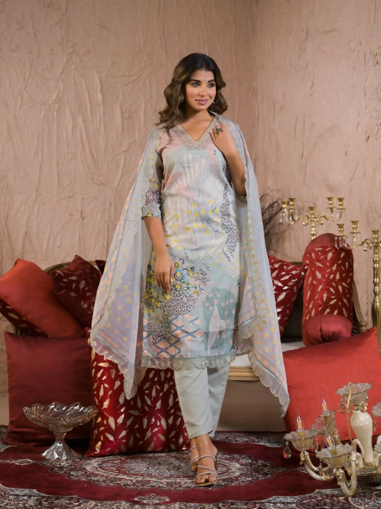 Ethnic Festive Wear Organza Pista Stitched Suit With Dupatta - Tanisha