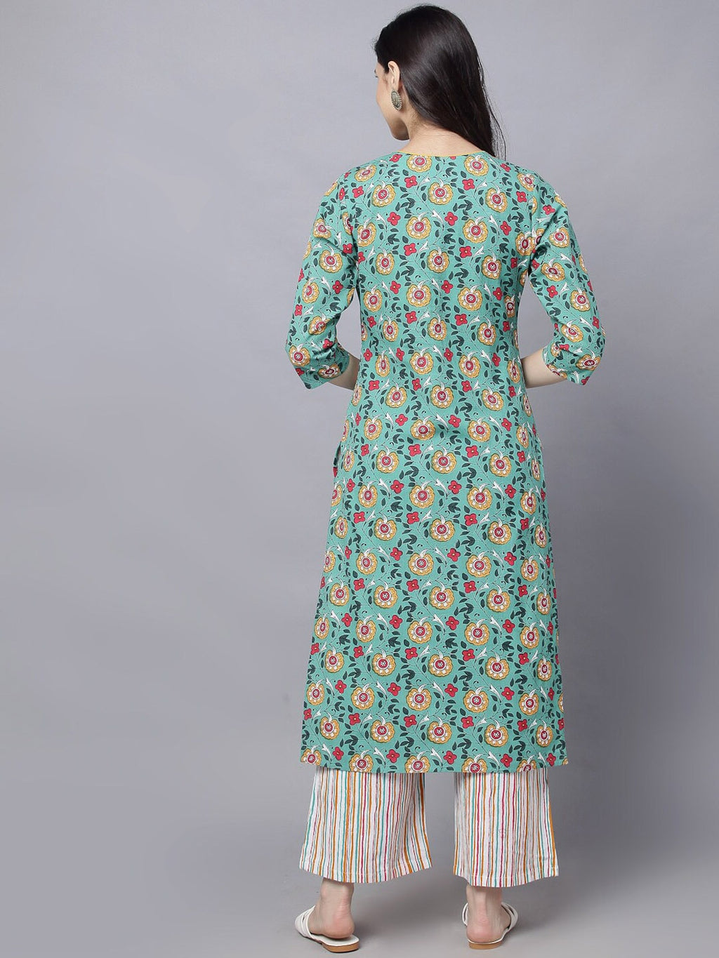 HERE&NOW Women Green Floral Printed Kurta Set