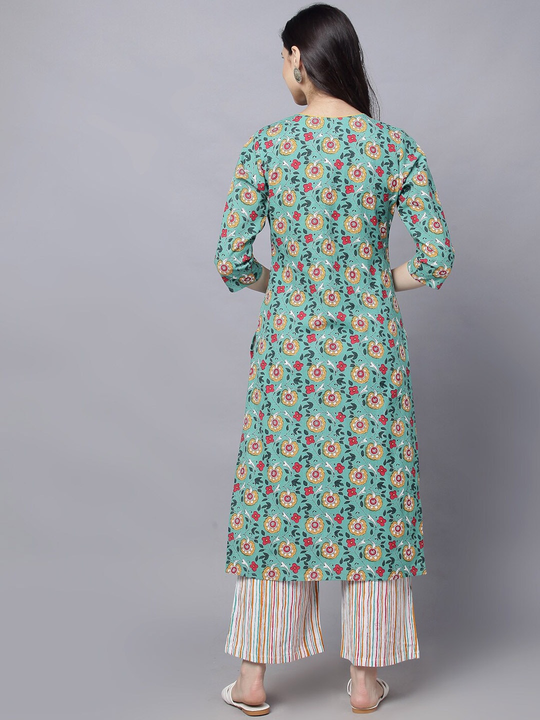 HERE&NOW Women Green Floral Printed Kurta Set