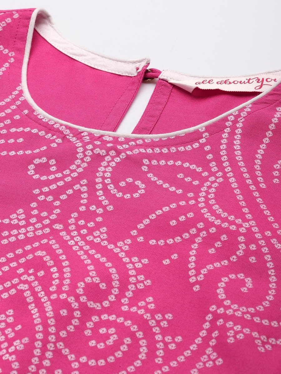 All About You Women Pink Printed Kurta with Trousers