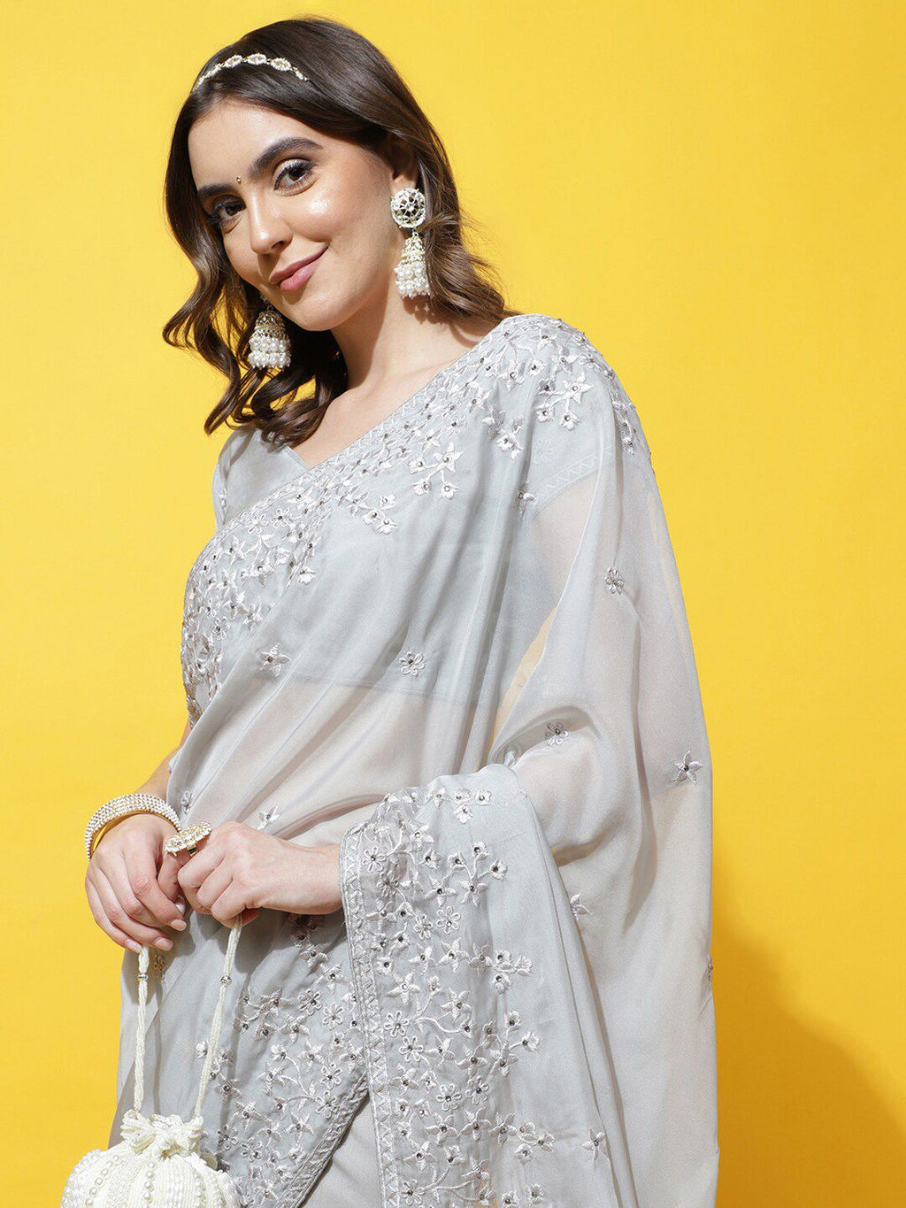 kasee Floral Embroidered Organza Saree