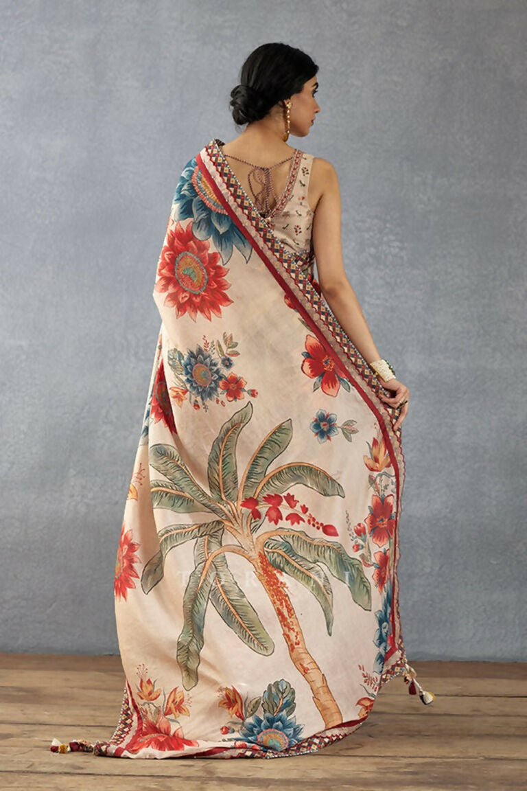 Partywear Designer Cream Bright Moss Fancy Saree - Durga