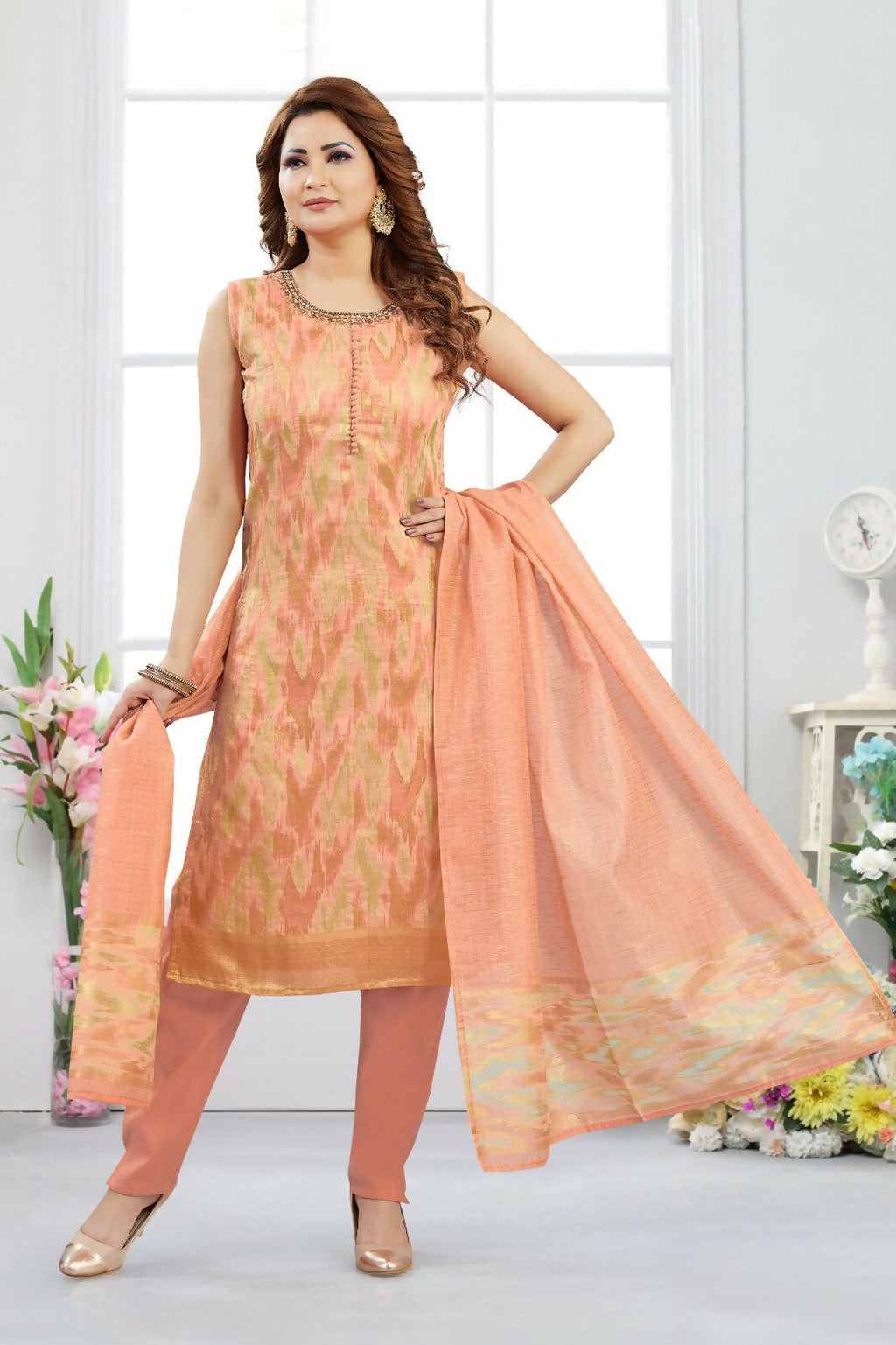 Joban Fashion Jacquard Peach Color Kurta Set