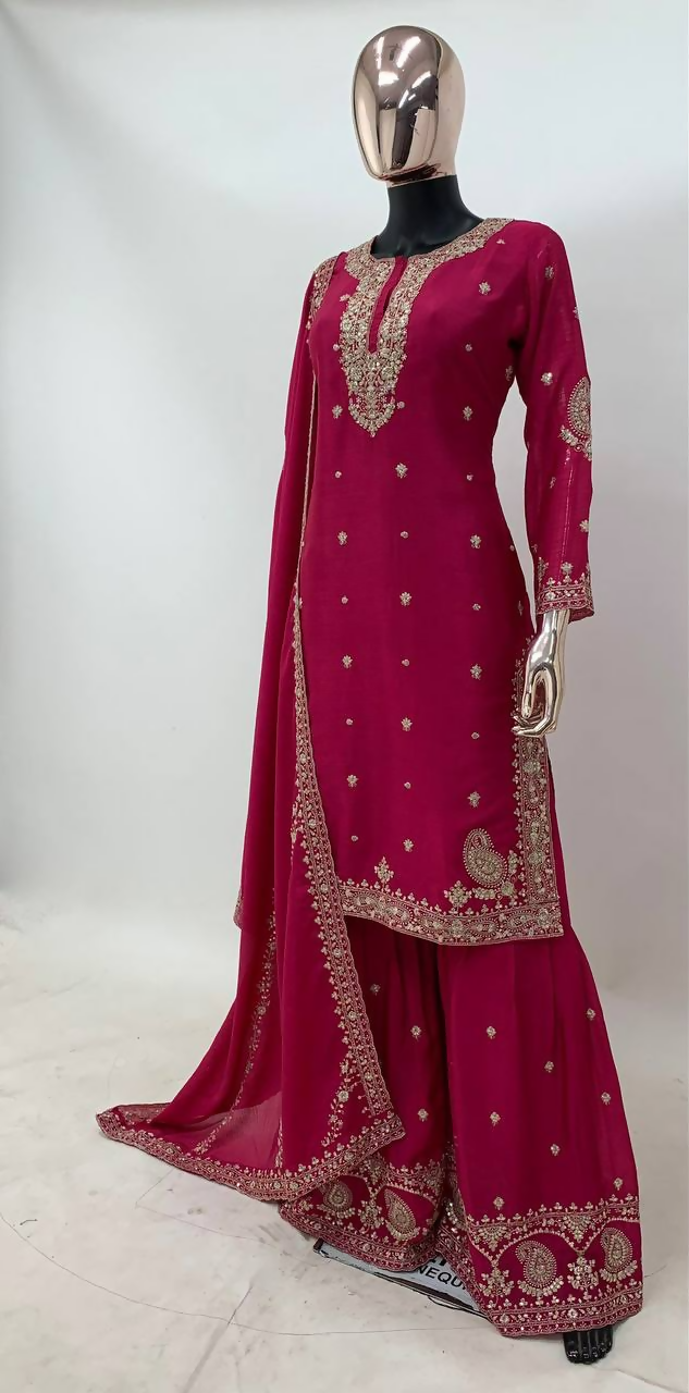 Lorenvalley Fashion Pink Chinon Embroidery With Sequince Work Salwar Kameez Stitched