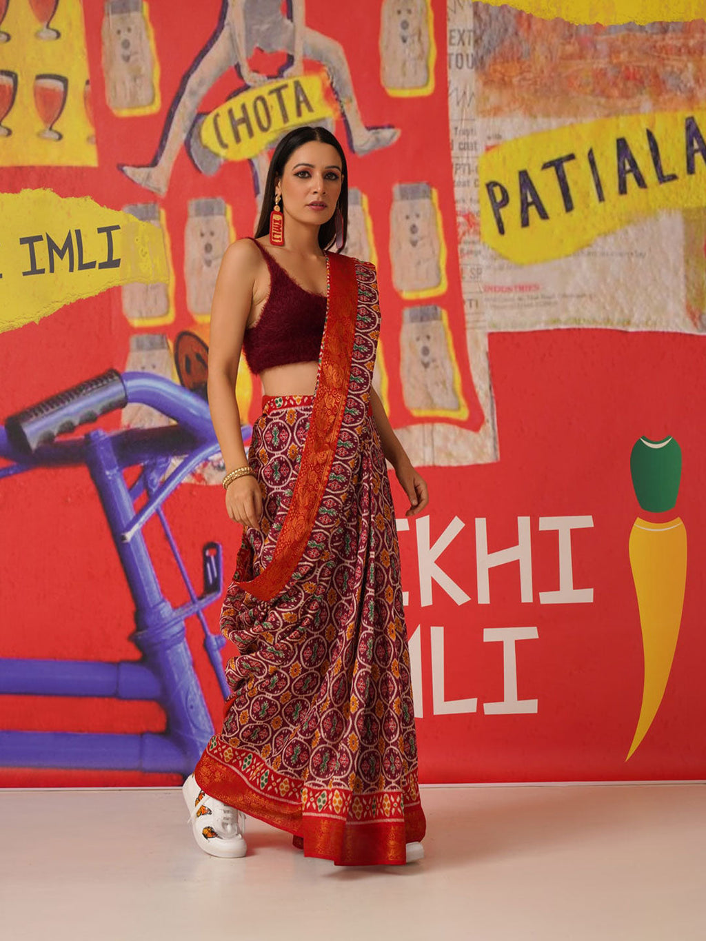 Tikhi Imli Ethnic Motifs Printed Cotton Ready to Wear Saree