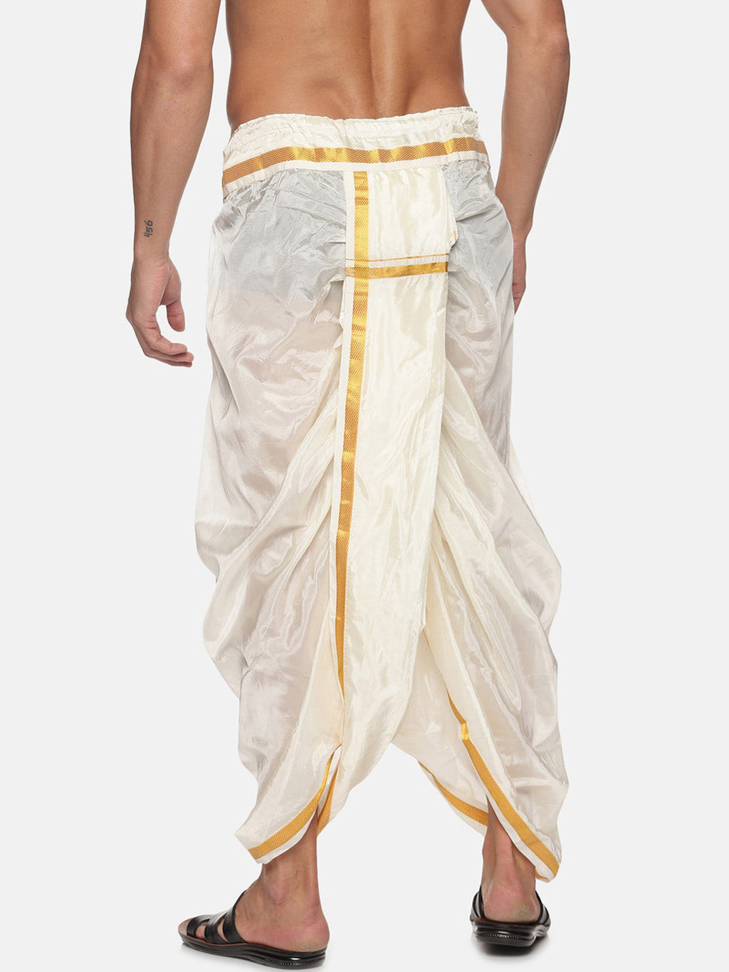 Sethukrishna Men Cream-Coloured & Golden Solid Silk Dhoti