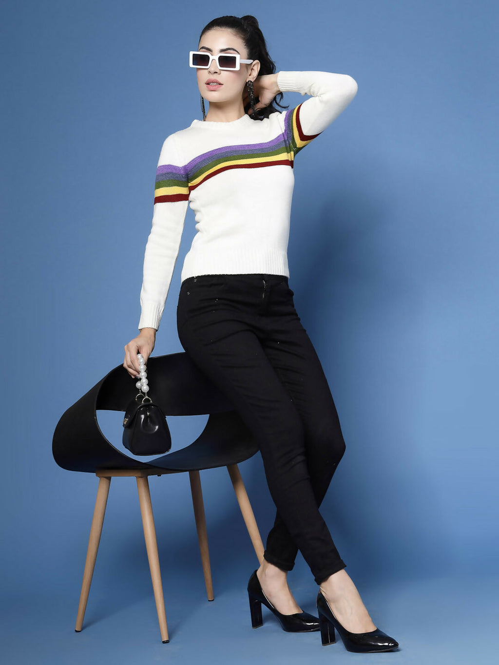 Women Winter White Acrylic Sweater - Wool Trees
