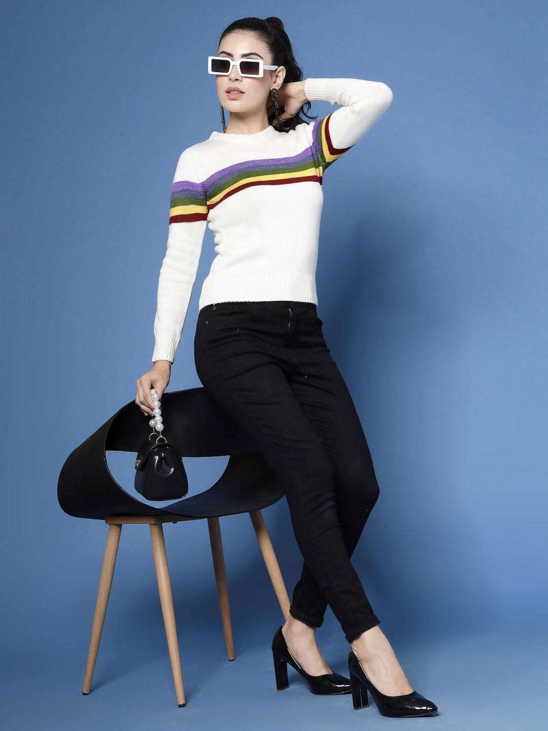 Women Winter White Acrylic Sweater - Wool Trees