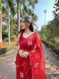 Vamsee Red-Garden Red Organza Saree